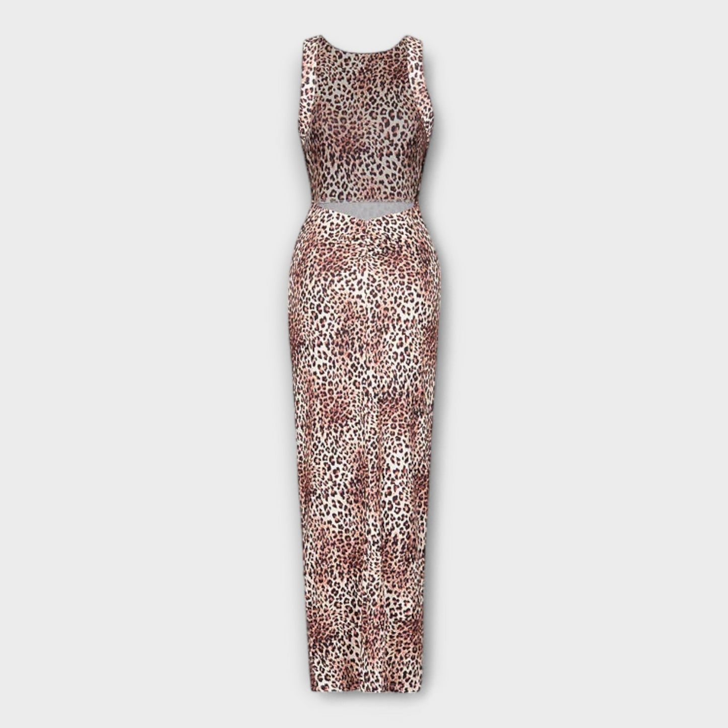 Della - Leopard Print Maxi Dress with Back Cut-Out