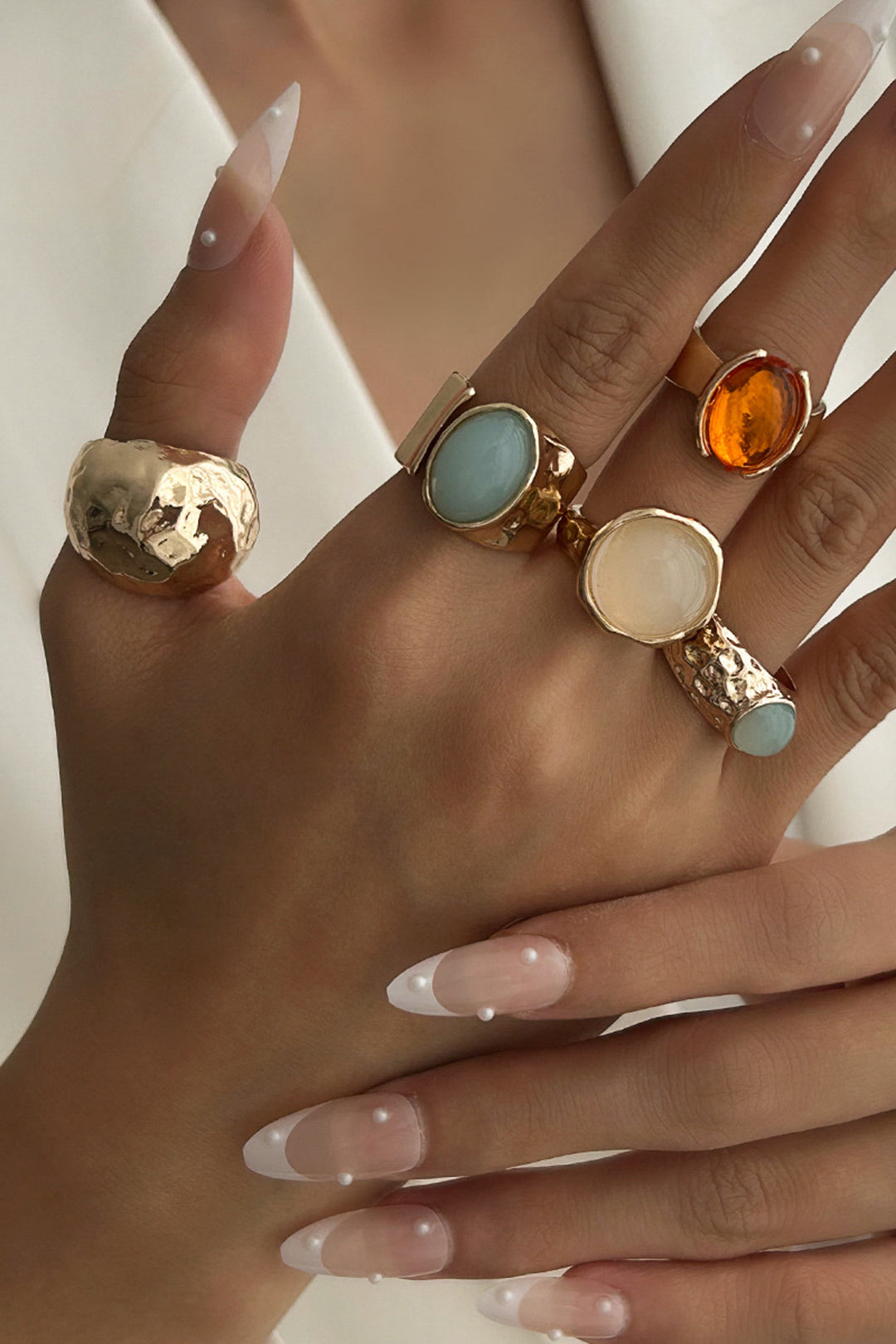 Open Ring Set with Rhinestones