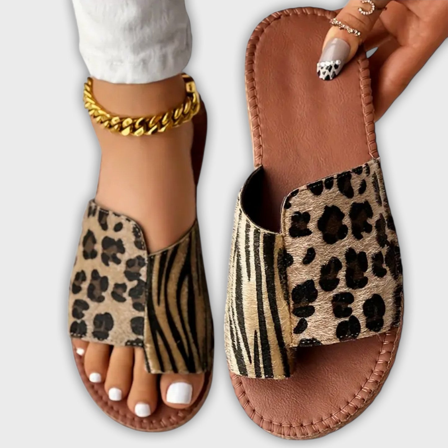 Chic Two-Toned Slides with Leopard Print