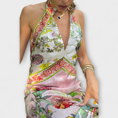 Ayla - Floral Print Sleeveless Open Back Maxi Dress