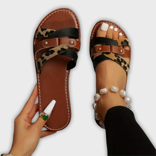 Leopard Print Cross Strap Sandals