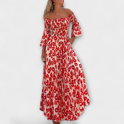Bella - Off-Shoulder Dress with Ocean Floral Print