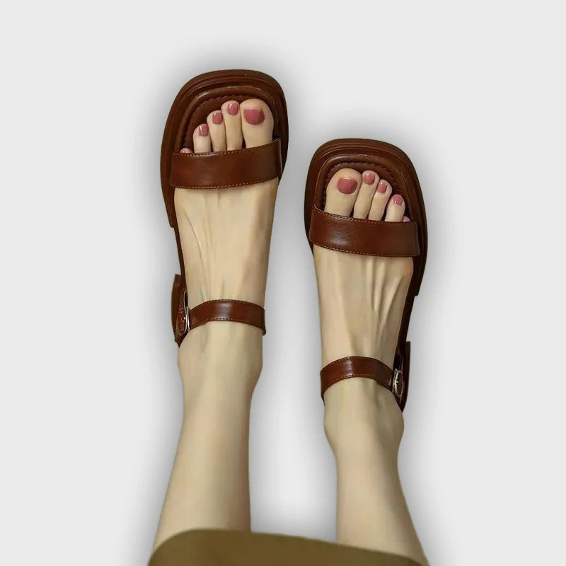 Celeste - Retro Square Heel Open-Toe Sandals