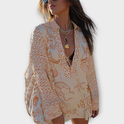 Liv - Satin Watercolor Tassel Shirt and Shorts Set